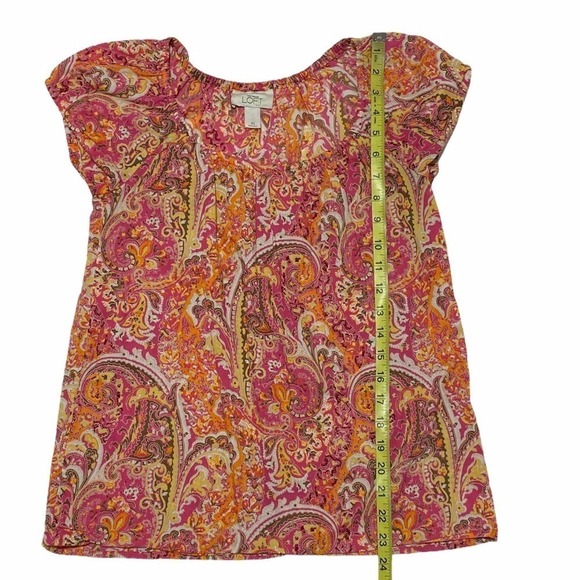 ANN Taylor LOFT Short Puff Sleeve Paisley Blouse - Picture 6 of 11